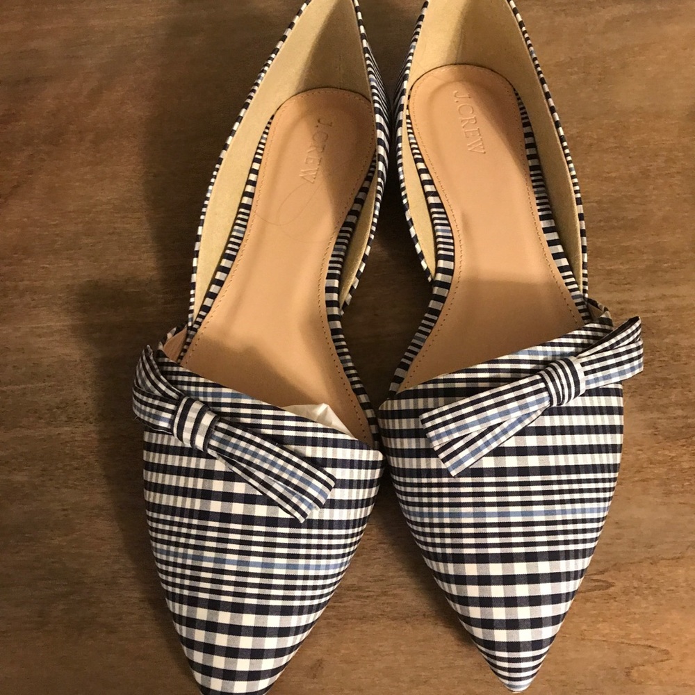 J Crew Sloan Plaid Flats with Bow Size 9.5
